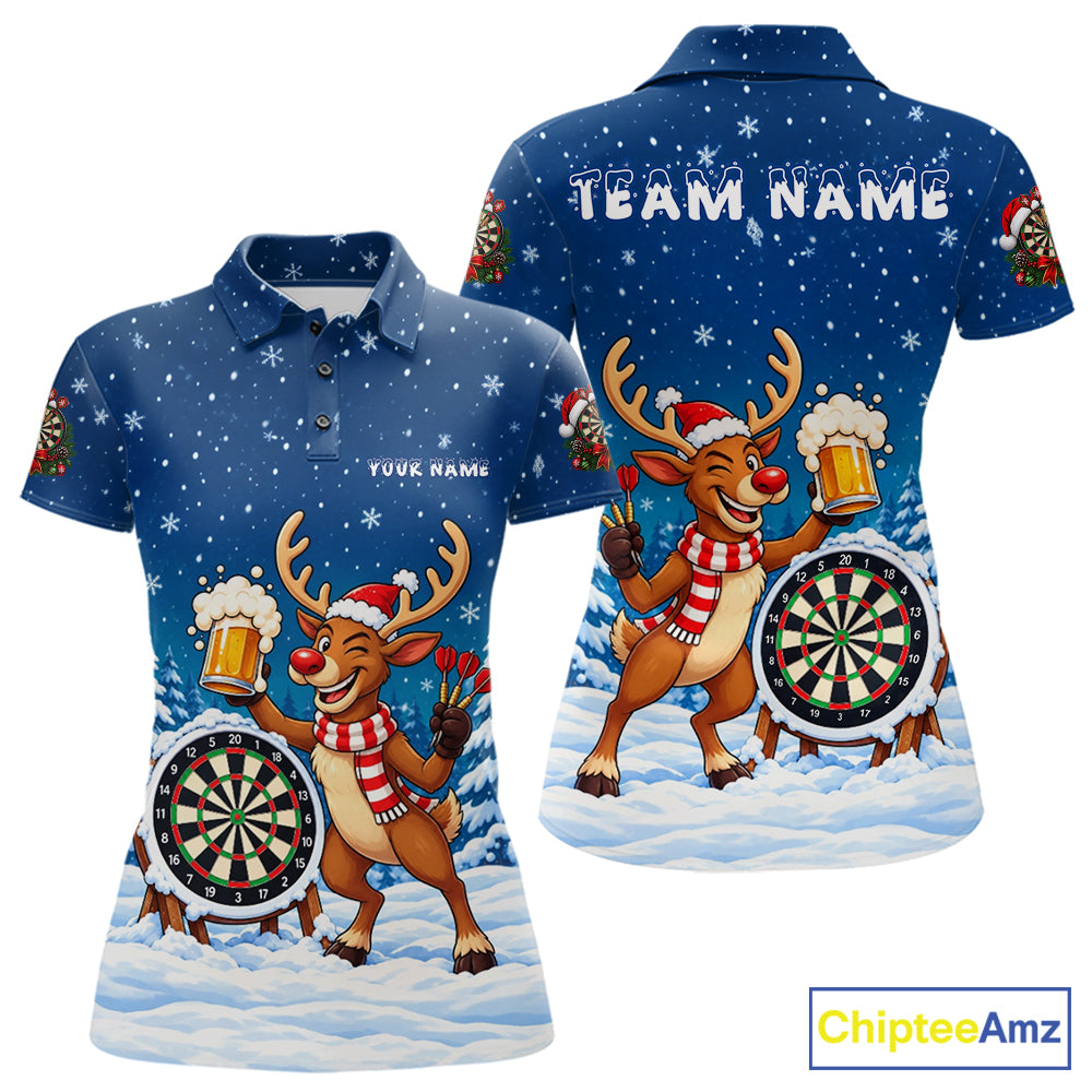 Funny Christmas Reindeer Beer Darts Shirt For Women Custom Xmas Darts Team Jersey, Darts Gifts TDM8123
