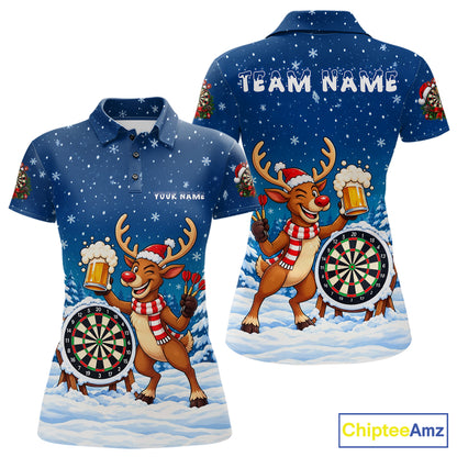 Funny Christmas Reindeer Beer Darts Shirt For Women Custom Xmas Darts Team Jersey, Darts Gifts TDM8123