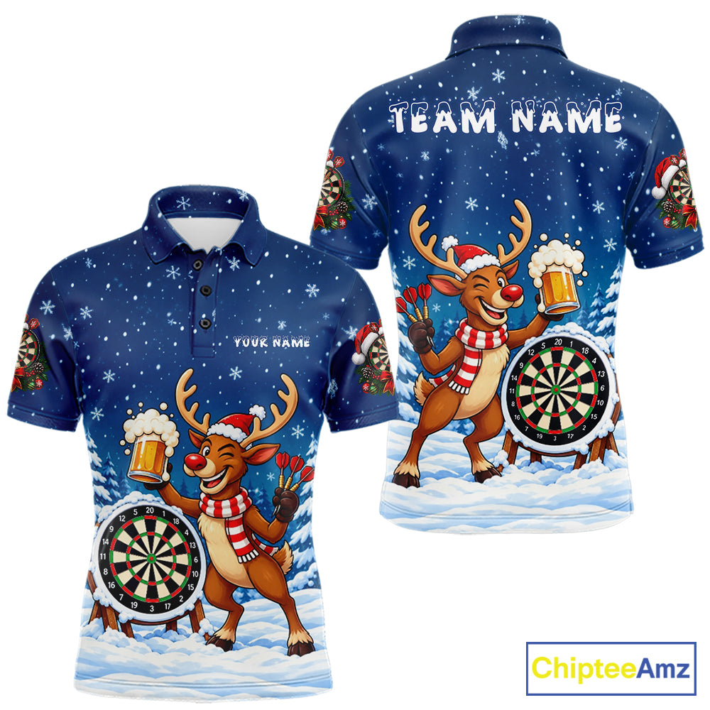 Funny Christmas Reindeer Beer Darts Shirt For Men Custom Xmas Darts Team Jersey, Darts Gifts TDM8123
