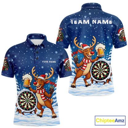 Funny Christmas Reindeer Beer Darts Shirt For Men Custom Xmas Darts Team Jersey, Darts Gifts TDM8123