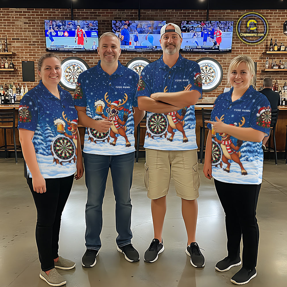 Funny Christmas Reindeer Beer Darts Shirt For Men Custom Xmas Darts Team Jersey, Darts Gifts TDM8123
