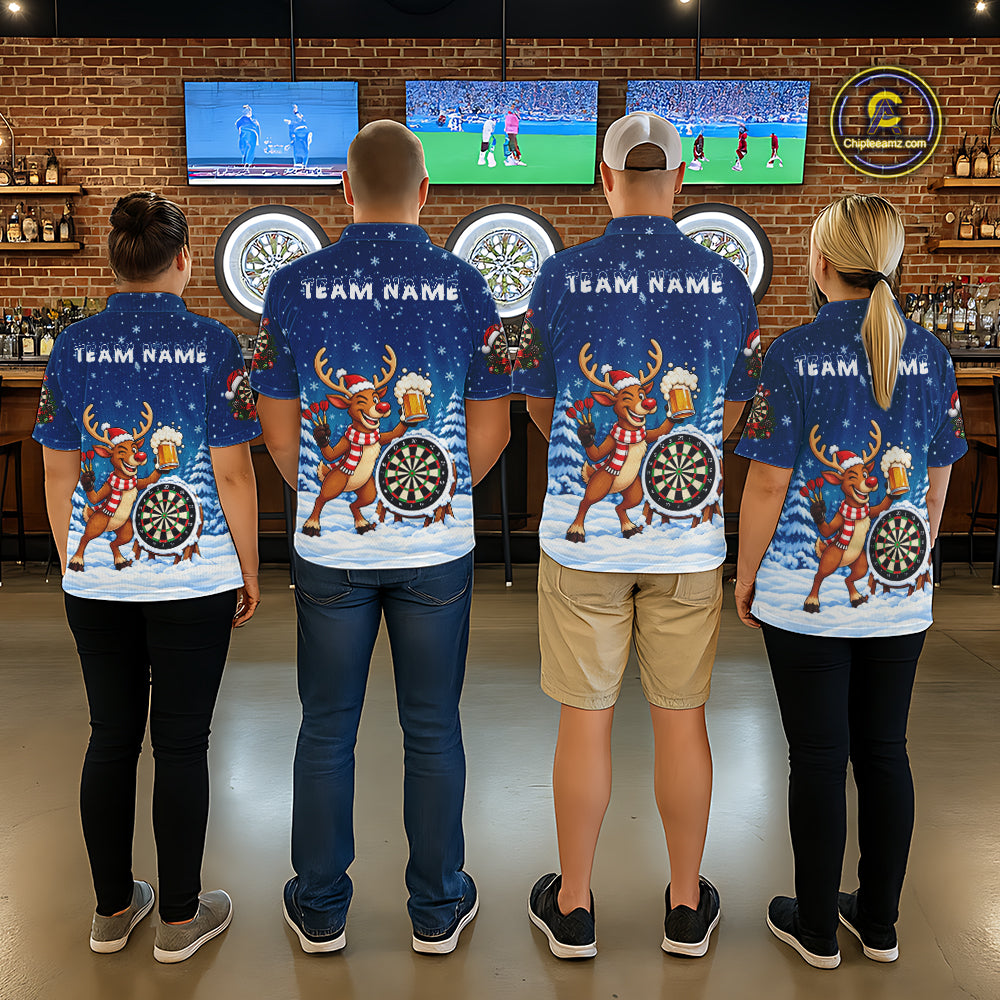 Funny Christmas Reindeer Beer Darts Shirt For Men Custom Xmas Darts Team Jersey, Darts Gifts TDM8123