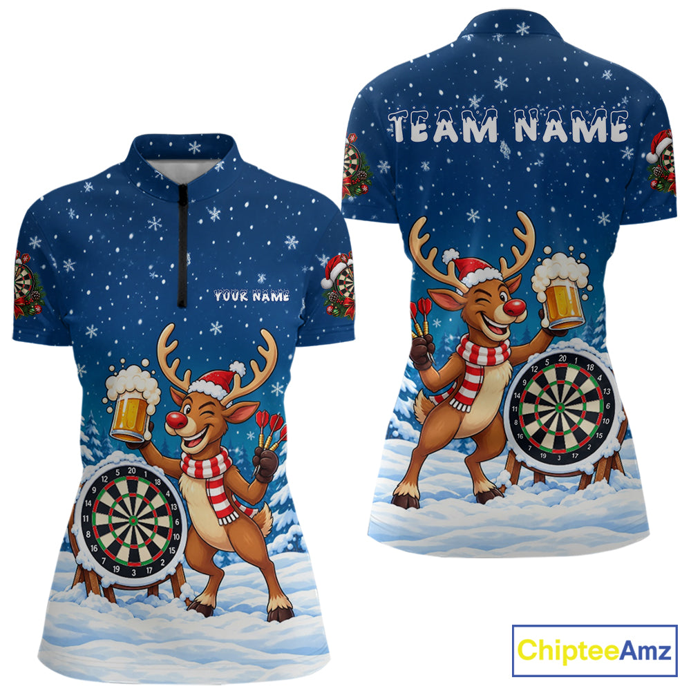 Funny Christmas Reindeer Beer Darts Shirt For Women Custom Xmas Darts Team Jersey, Darts Gifts TDM8123