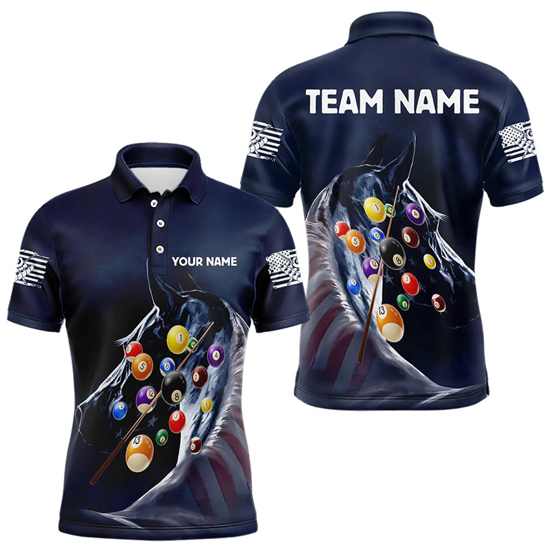 Personalized See Waves 3D Billiard Balls Pool Shirts For Men Custom Blue Navy Billiard Jerseys TDM3165