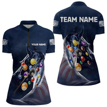 Load image into Gallery viewer, Personalized See Waves 3D Billiard Balls Pool Shirts For Women Custom Blue Navy Billiard Jerseys TDM3165