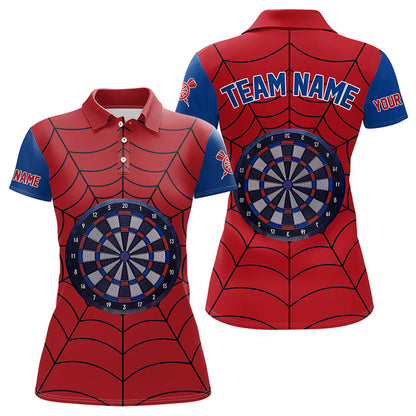 Blue And Red Dart Spider Web Custom Dart Shirts For Women, Unique Dart Team Jerseys Funny Dart Shirts TDM3170