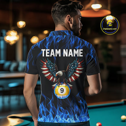 Blue Flaming American Flag Eagle 8 Ball & 9 Ball Billiard Shirt For Men Custom Pool Team Jersey TDM5652