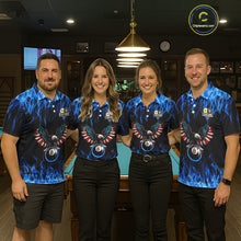 Load image into Gallery viewer, Blue Flaming American Flag Eagle 8 Ball &amp; 9 Ball Billiard Shirt For Women Custom Pool Team Jersey TDM5652