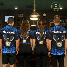 Load image into Gallery viewer, Blue Flaming American Flag Eagle 8 Ball &amp; 9 Ball Billiard Shirt For Women Custom Pool Team Jersey TDM5652