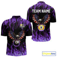 Load image into Gallery viewer, Purple Flaming American Flag Eagle 8 Ball &amp; 9 Ball Billiard Shirt For Men Custom Pool Team Jersey TDM5653