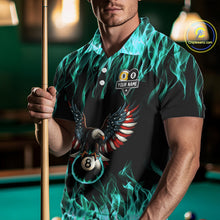 Load image into Gallery viewer, Turquoise Flaming American Flag Eagle 8 Ball 9 Ball Billiard Shirt For Men Custom Pool Team Jersey TDM5654