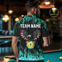 Load image into Gallery viewer, Turquoise Flaming American Flag Eagle 8 Ball 9 Ball Billiard Shirt For Men Custom Pool Team Jersey TDM5654