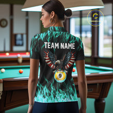 Load image into Gallery viewer, Turquoise Flaming American Flag Eagle 8 Ball 9 Ball Billiard Shirt For Women Custom Pool Team Jersey TDM5654