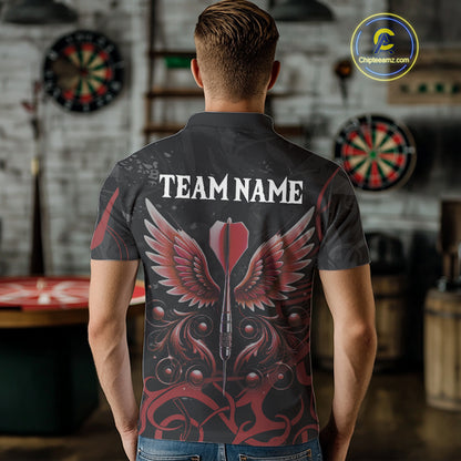 Black And Red Custom Wings Darts Shirts For Men, Darts Jersey Pocket Option TDM3839