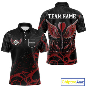 Black And Red Custom Wings Darts Shirts For Men, Darts Jersey Pocket Option TDM3839