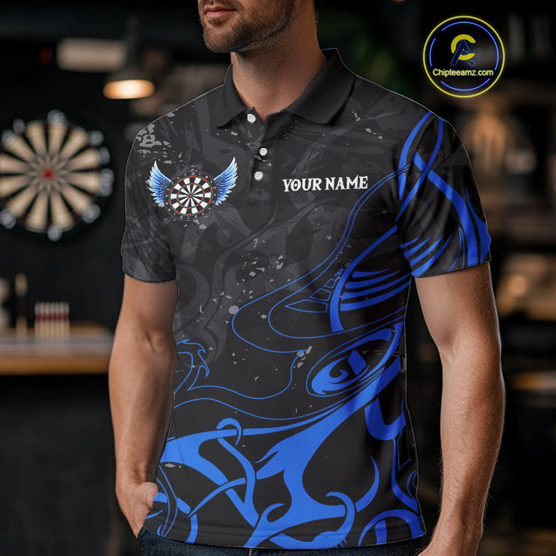 Black And Blue Custom Wings Darts Shirt For Men, Darts Jersey Pocket Option TDM3840