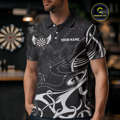 Grey And Black Custom Wings Darts Shirt For Men, Darts Jersey Pocket Option TDM3841