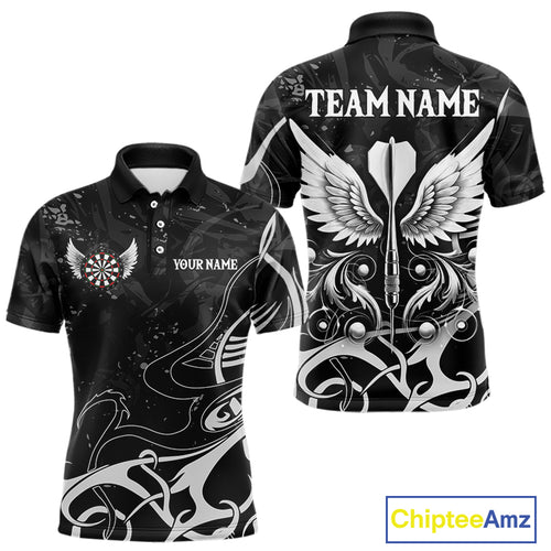 Grey And Black Custom Wings Darts Shirt For Men, Darts Jersey Pocket Option TDM3841
