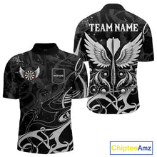 Load image into Gallery viewer, Grey And Black Custom Wings Darts Shirt For Men, Darts Jersey Pocket Option TDM3841