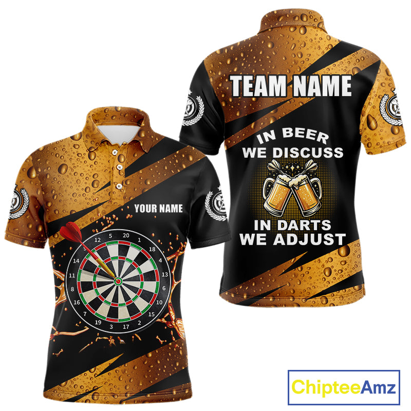 In Beer We Discuss Funny Dart Shirts For Men Custom Beer Dart Jersey Team Polo & Quarter Zip TDM3845