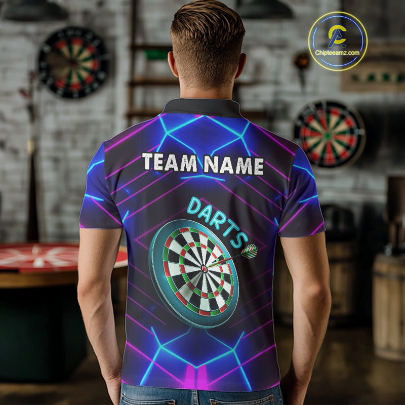 Neon Purple Blue Dart Shirts For Men Custom Glowing Dart Jersey Team Outfit Polo & Quarter Zip TDM3846