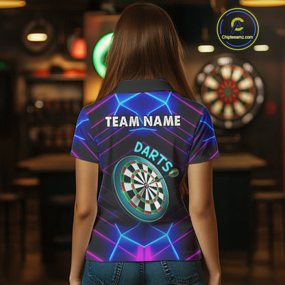 Neon Purple Blue Dart Shirts For Women Custom Glowing Dart Jersey Team Outfit Polo & Quarter Zip TDM3846