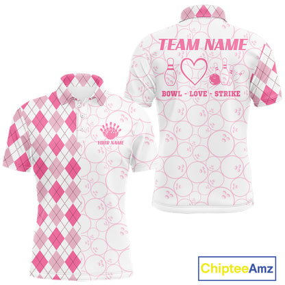 Personalized Pink Argyle Bowling Jersey For Men Custom Bowling Shirt Team Polo & 1/4 Zip TDM6265