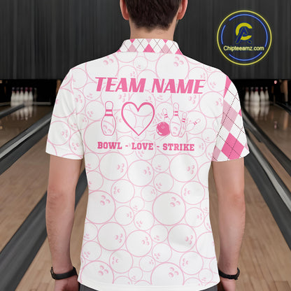 Personalized Pink Argyle Bowling Jersey For Men Custom Bowling Shirt Team Polo & 1/4 Zip TDM6265