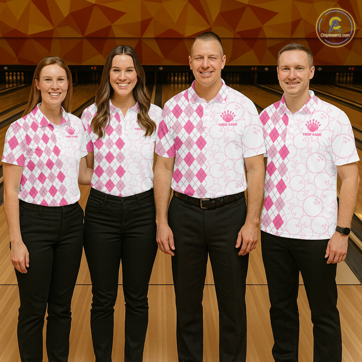 Personalized Pink Argyle Bowling Jersey For Women Custom Bowling Shirt Team Polo & 1/4 Zip TDM6265