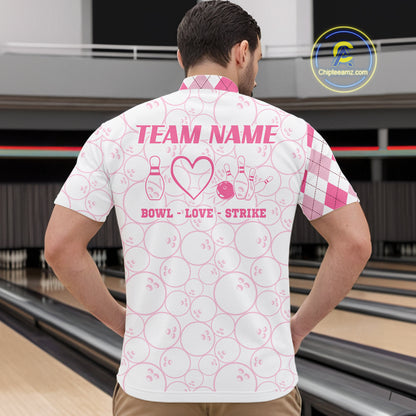 Personalized Pink Argyle Bowling Jersey For Men Custom Bowling Shirt Team Polo & 1/4 Zip TDM6265