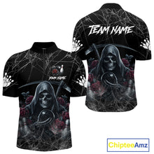 Load image into Gallery viewer, Grim Reaper And Roses Custom Bowling Shirt For Men, Bowling Team Jersey Polo &amp; Quarter Zip TDM6272