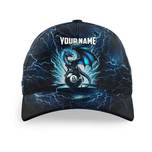 Blue Lightning Thunder Dragon 8 Ball Pool Billiard Hats, Custom 3D Printed Billiard Baseball Caps TDM1756