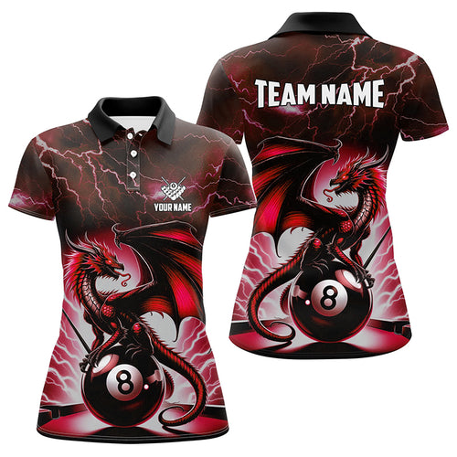 Lightning Thunder Dragon Custom Red 8 Ball Pool Shirts For Women, Billiard Team League Jerseys TDM1757