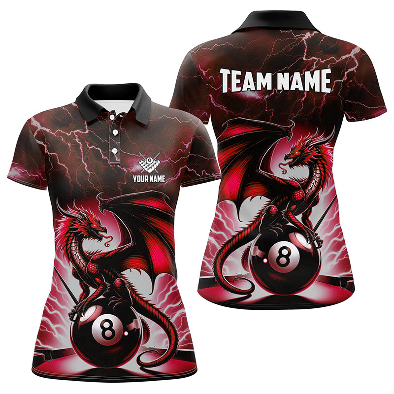 Lightning Thunder Dragon Custom Red 8 Ball Pool Shirts For Women, Billiard Team League Jerseys TDM1757