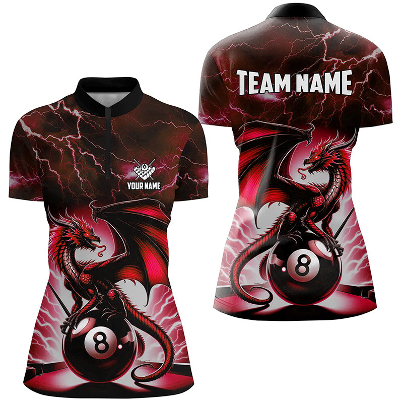 Lightning Thunder Dragon Custom Red 8 Ball Pool Shirts For Women, Billiard Team League Jerseys TDM1757