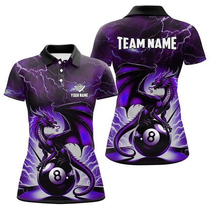 Lightning Thunder Dragon Custom Purple 8 Ball Pool Shirts For Women, Billiard Team League Jerseys TDM1758