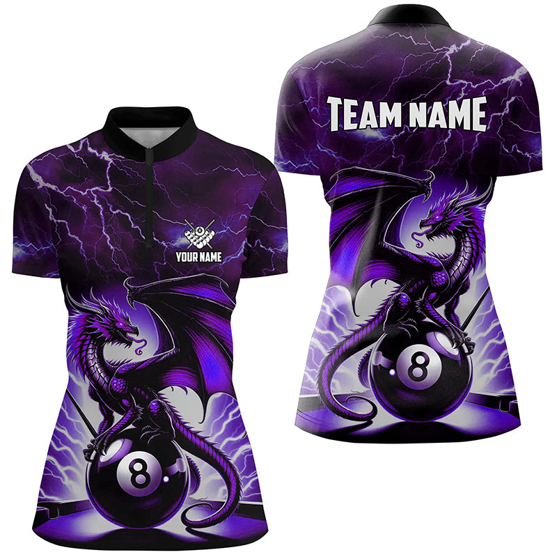 Lightning Thunder Dragon Custom Purple 8 Ball Pool Shirts For Women, Billiard Team League Jerseys TDM1758