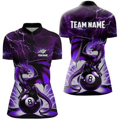 Lightning Thunder Dragon Custom Purple 8 Ball Pool Shirts For Women, Billiard Team League Jerseys TDM1758