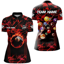 Load image into Gallery viewer, Red Grunge Strike 8 Ball Pool Fire Custom Women Polo &amp; Quarter-Zip Shirt, Billiard Balls Team Jersey TDM1761