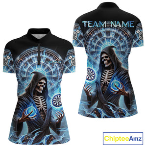 Funny Blue Icy Dartboard Grim Reaper Shirt Custom Darts Jersey Team Polo & 1/4 Zip For Women TDM4527