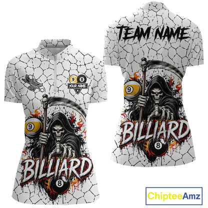 Grim Reaper 8 Ball & 9 Ball Pool Crack Pattern Billiard Shirt For Women Custom Billiard Team Jersey TDM7158