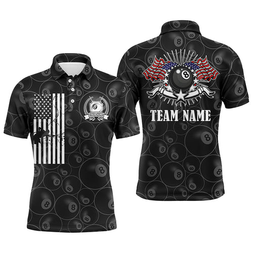 Customized Billiards Polo Shirts For Men, 8 Ball Billiards Pattern American Flag Patriotic Shirts TDM0070