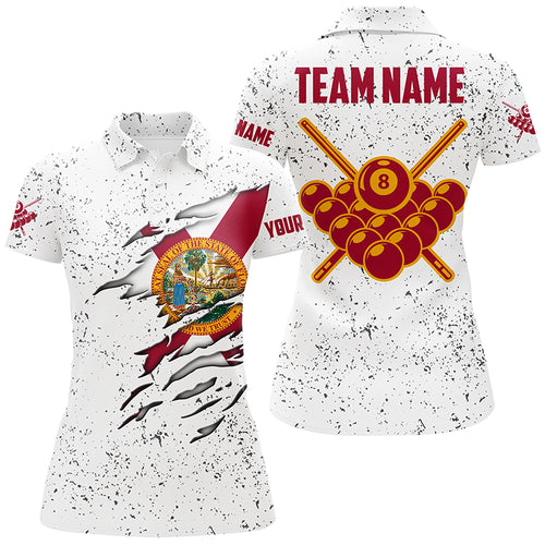 8 Ball Pool Florida Flag Personalized Billiard Women's Shirts Custom 8 Ball Pool Polo Shirts TDM0501