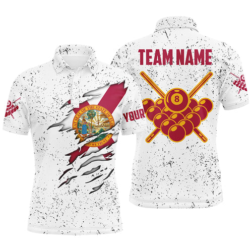 8 Ball Pool Florida Flag Personalized Billiard Men's Shirts Custom 8 Ball Pool Polo Shirts TDM0501