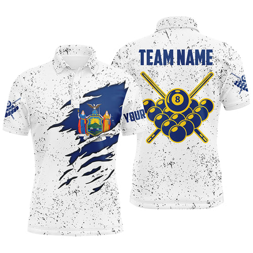 8 Ball Pool New York Flag Personalized Billiard Men's Shirts Custom 8 Ball Pool Polo Shirts TDM0503