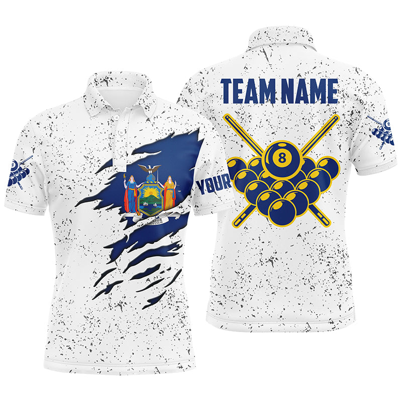 8 Ball Pool New York Flag Personalized Billiard Men's Shirts Custom 8 Ball Pool Polo Shirts TDM0503