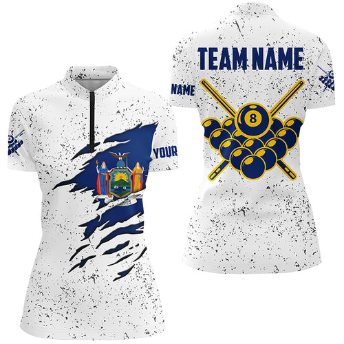 8 Ball Pool New York Flag Customized Billiard Women's Quarter-Zip Shirts 8 Ball Pool Shirts TDM0503