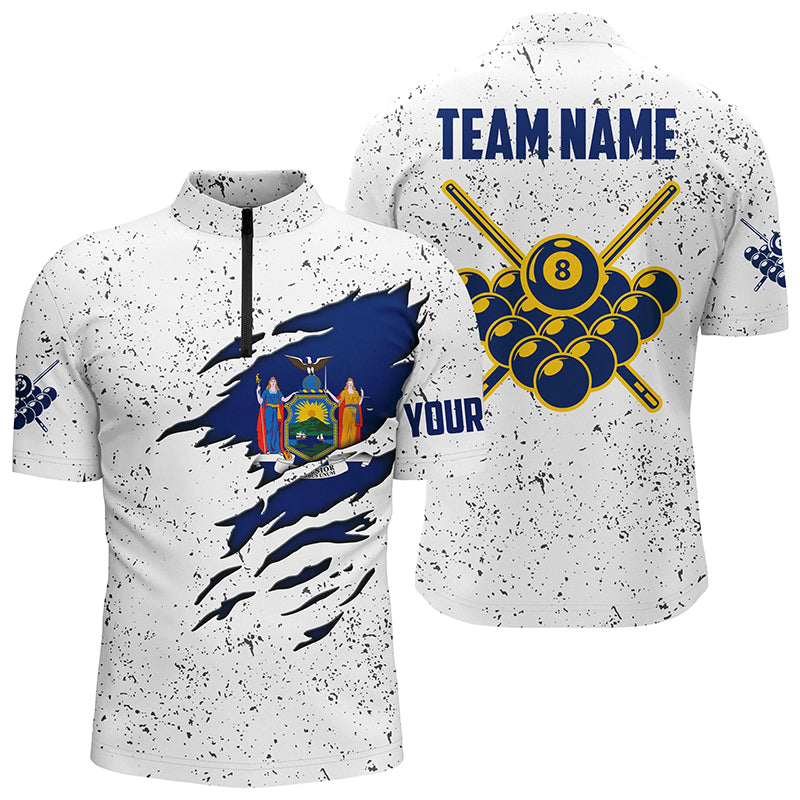 8 Ball Pool New York Flag Customized Billiard Men's Quarter-Zip Shirts 8 Ball Pool Shirts TDM0503