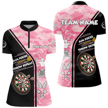 Load image into Gallery viewer, Aim Focus Throw Repeat Custom Pink Camouflage Darts Shirts For Women, Funny Saying Dart Jerseys TDM2930