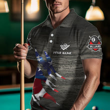 Load image into Gallery viewer, Personalized Grey Grunge American Flag Billiard Shirts For Men Custom Patriotic Billiard Jerseys TDM3379